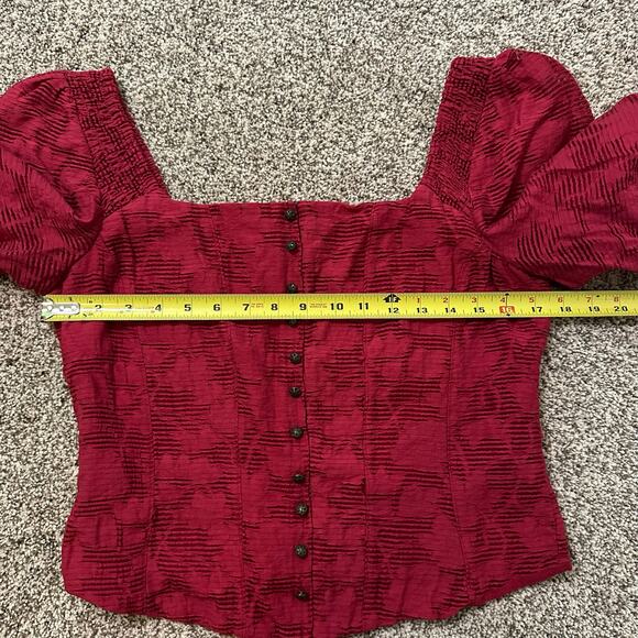 Anthropologie dark red off-the-shoulder long sleeve crop top size M - Picture 10 of 12